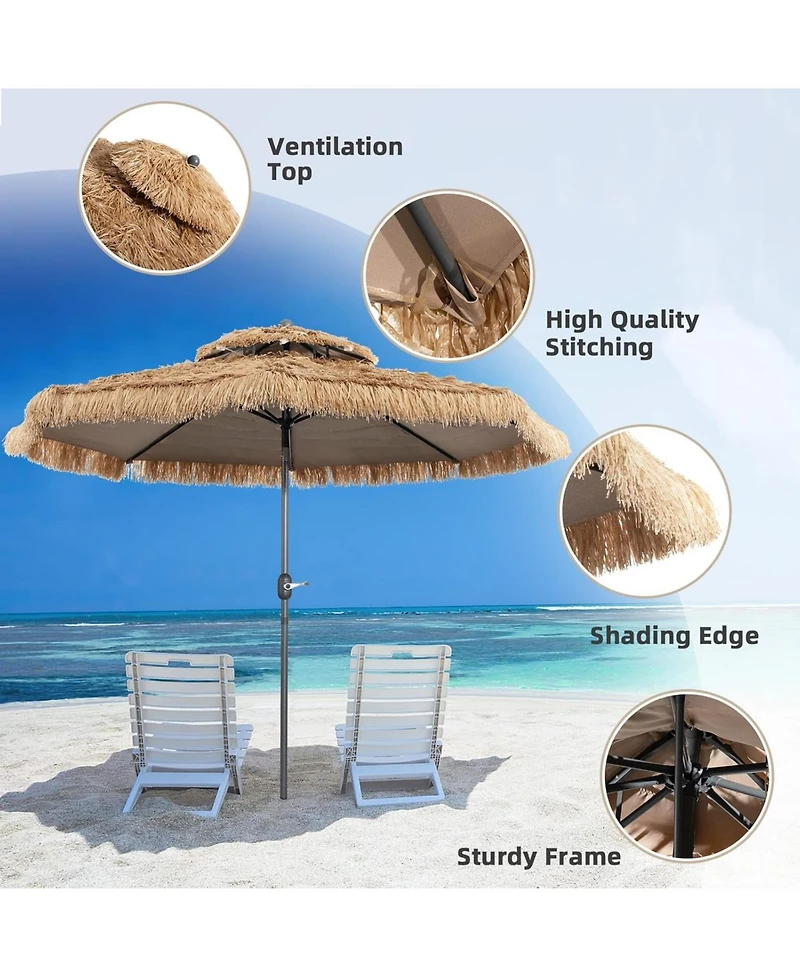 Gymax 10 ft Thatched Tiki Patio Umbrella Beach 2 Tier Hawaiian Pool Sun Shade