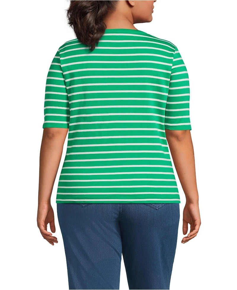 Lands' End Plus Supima Cotton Elbow Sleeve Boatneck Button Shoulder Tee