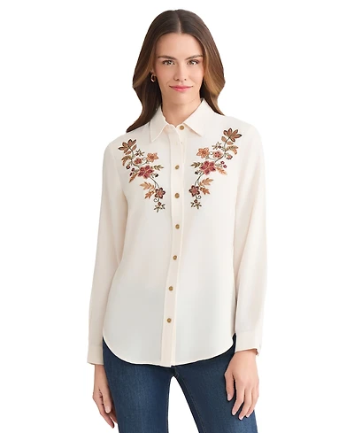 Jones New York Women's Collared Long Sleeve Button Front Top