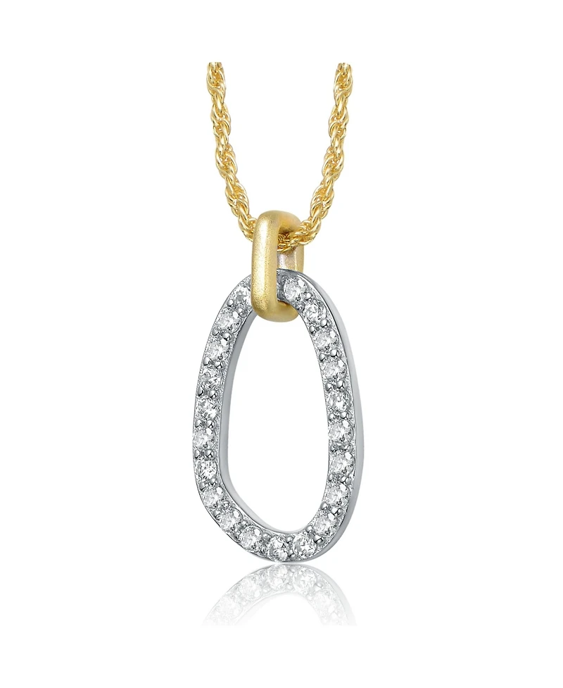 Rachel Glauber Two Tone with Clear Cubic Zirconia Oval Shaped Drop Pendant Necklace