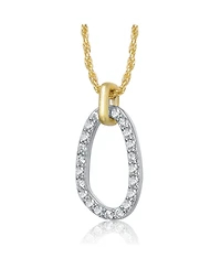 Rachel Glauber Two Tone with Clear Cubic Zirconia Oval Shaped Drop Pendant Necklace