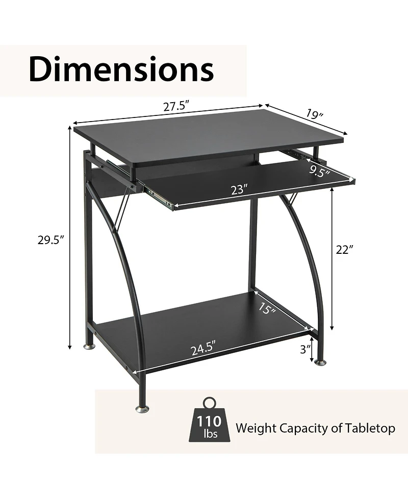Mecale 27.5 Inch Laptop Table Computer Desk for Small Spaces with Pull-out Keyboard Tray
