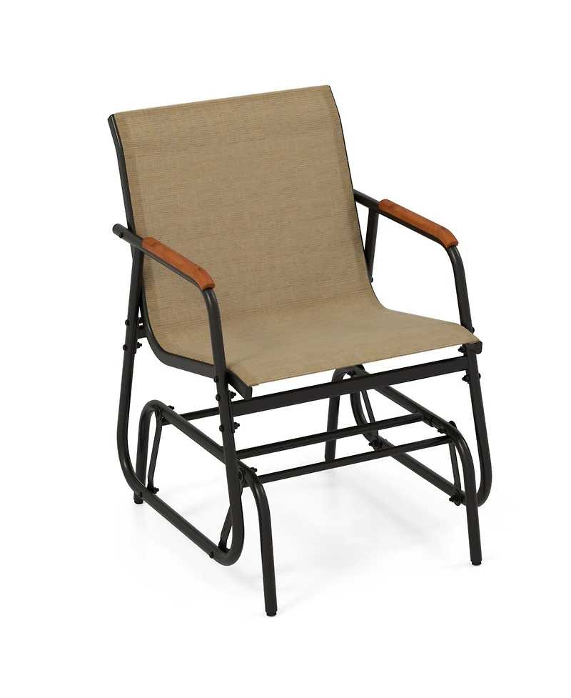 Gymax Patio Glider Chair Set of 2 with Curved Teak Armrests and Breathable Fabric Seat
