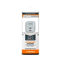 Ventev 65W Ultrafast Usb C Universal Dual GaN Mini Wall Charger-White