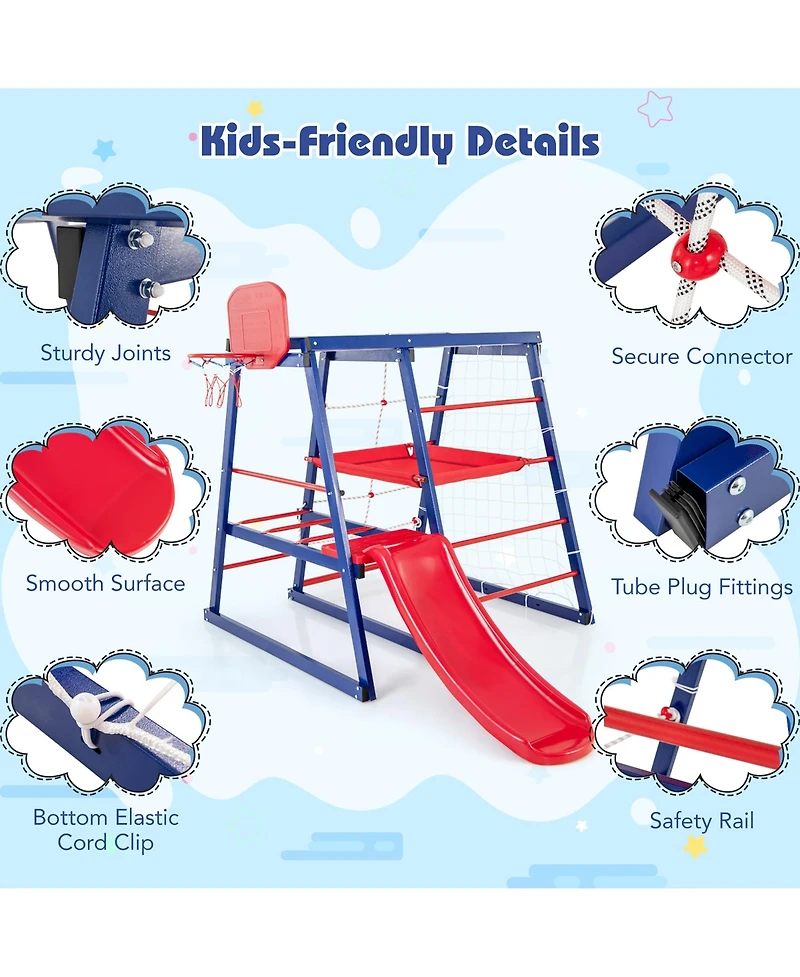 Gymax Toddler 7-In-1 Indoor Playground w/ Slide Climbing Net Crowling Ladder Rope Ladder