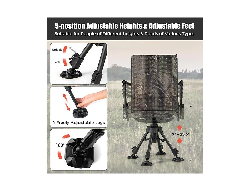 Akiudex folding swivel patio chair with 4 adjustable leg