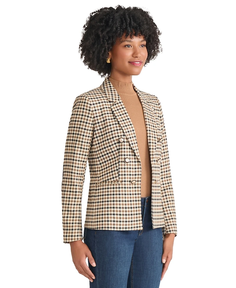 Jones New York Women's Faux Double Breasted Elbow Patch Jacket