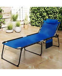 Gymax Oversize Folding Chaise Lounge w/ Adjustable Backrest Detachable Pillow Pocket