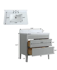 Casainc Fully Assembled 36" Freestanding Single Sink Bathroom Vanity with 2 Handle Sets and Engineered Marble Top