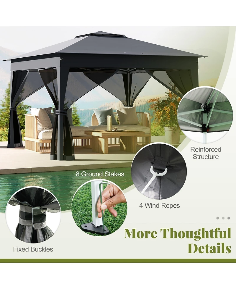 Gymax 11 X 11 Ft Pop up Canopy Tent w/ Mesh Screen Netting Carrying Bag Zippered Doors