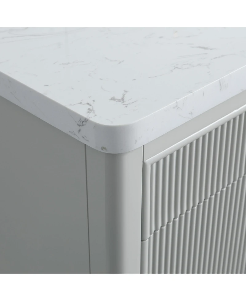 Casainc Fully Assembled 36" Freestanding Single Sink Bathroom Vanity with 2 Handle Sets and Engineered Marble Top