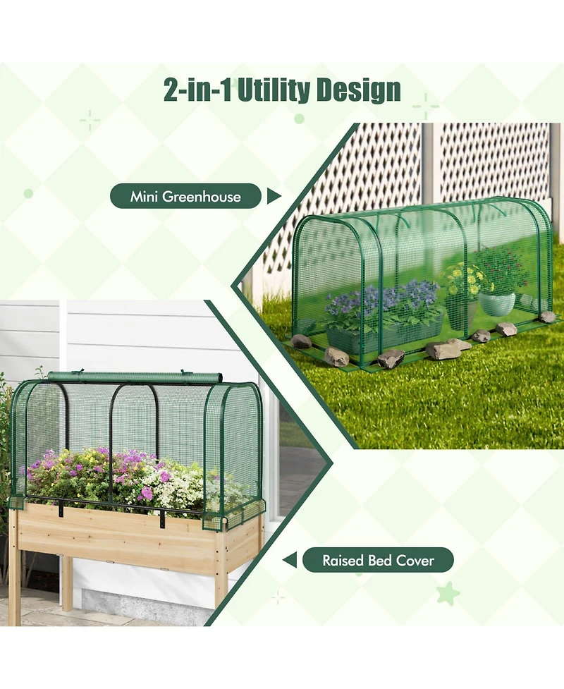 Costway Wood Raised Garden Bed with Greenhouse Cover Mini Portable Greenhouse Kit