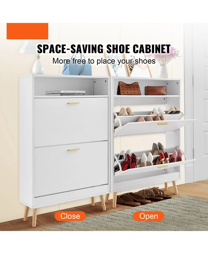 Slickblue Freestanding Shoe Storage Cabinet with 2 Flip Drawers and Open Top Cubby Shelf