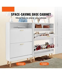 Slickblue Freestanding Shoe Storage Cabinet with 2 Flip Drawers and Open Top Cubby Shelf