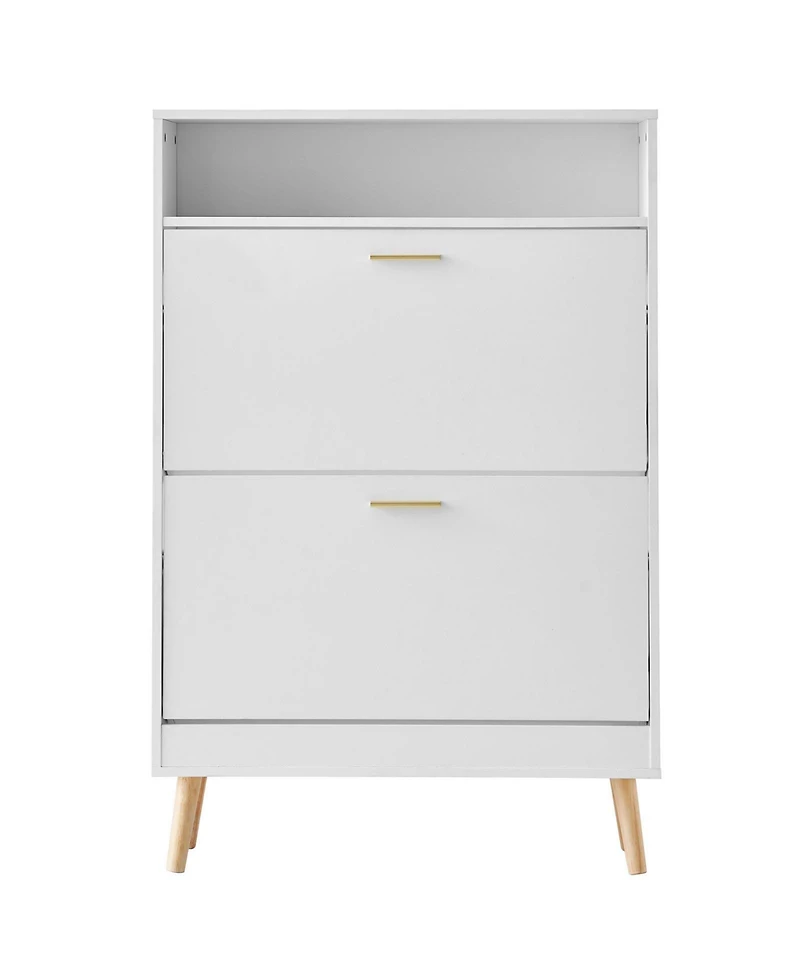 Slickblue Freestanding Shoe Storage Cabinet with 2 Flip Drawers and Open Top Cubby Shelf