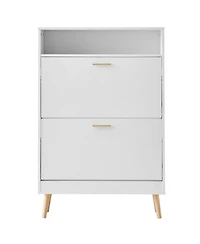 Slickblue Freestanding Shoe Storage Cabinet with 2 Flip Drawers and Open Top Cubby Shelf