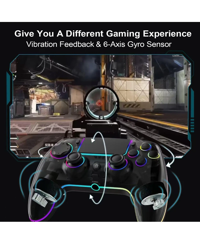 Nbcp Wireless Controller with 7 Rgb Colors for PS5 Pro/Slim, Steam, iOS, Mac, Pc Windows, Android, Dual Vibration, Turbo, Programmable, 3.5mm Audio Ja