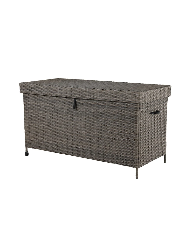 Mondawe Outdoor Resin Willow Storage Box,With Soft Closure Lid And Wheels & Uv/Rain Resistant,Brown