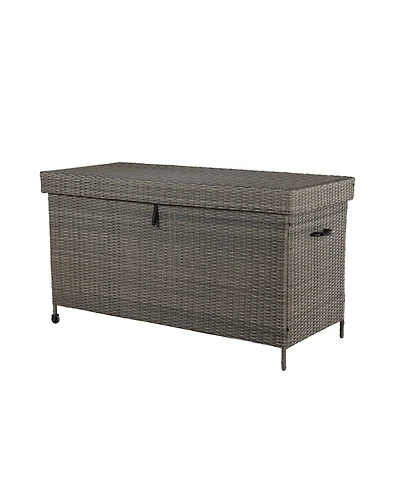 Mondawe Outdoor Resin Willow Storage Box,With Soft Closure Lid And Wheels & Uv/Rain Resistant,Brown