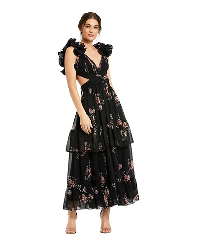 Mac Duggal Women's Tiered Floral Chiffon Lace-up Dress