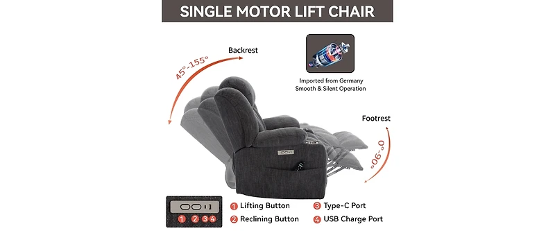 Power Lift Recliner Chair Recliners for Elderly with Heat and Massage Recliner Chair for Living Room with Infinite Position and Side Pocket,Usb Charge
