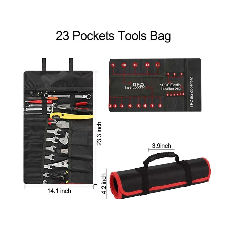 Xdovet 23 Pocket Tool Bag Roll Up for Men Birthday gifts, Portable Tool Storage with Zipper Pouch, Compact Small Toolbag for Handyman Rv Owners, Fathe