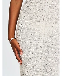 Miss Circle Women's Adelaide White Beaded Sequin Net Bodycon Gown