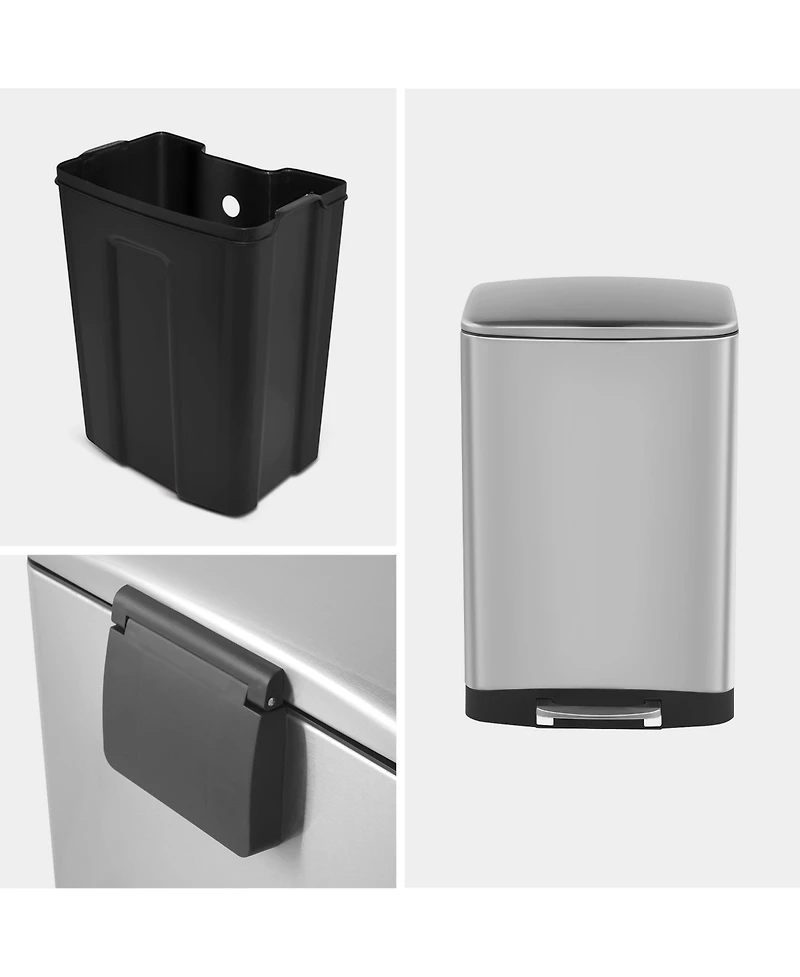 Mega Casa 13 Gal./50 Liter Stainless Steel Rectangular Step-on Trash Can for Kitchen