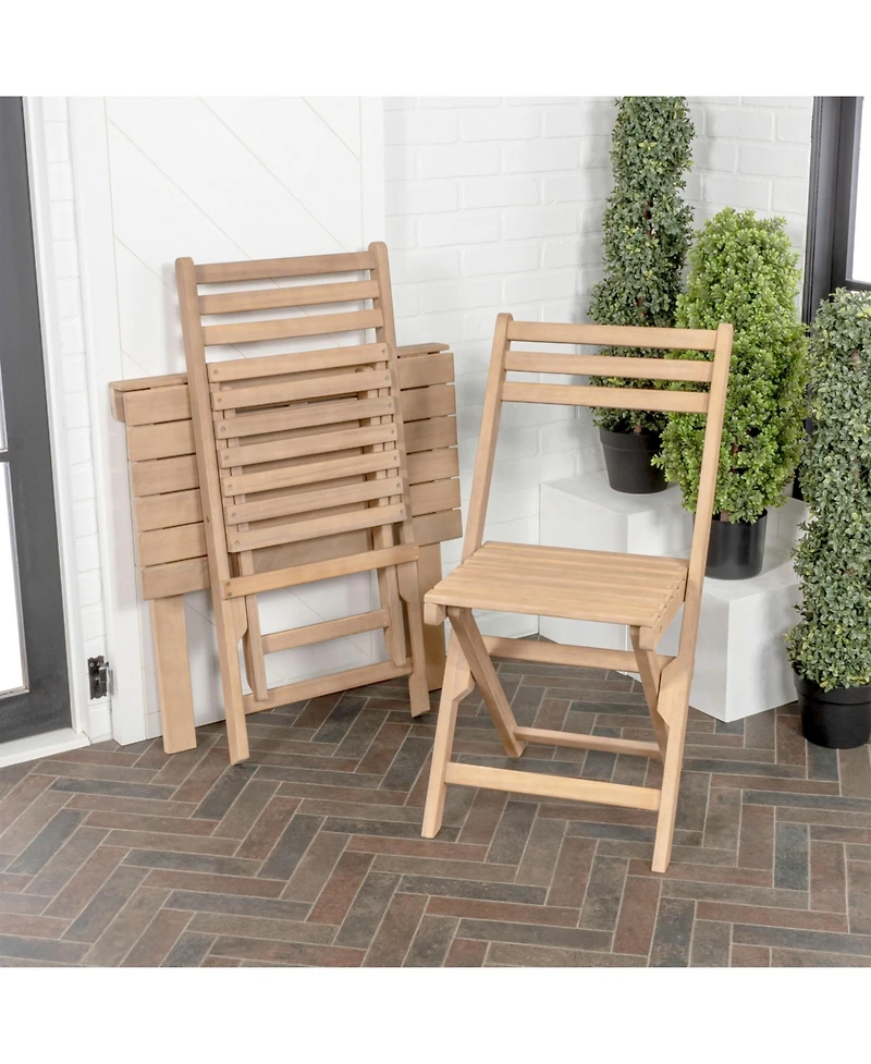 Jonathan Y Nerja Modern Traditional 3-Piece Acacia Wood Half-Rectangular Outdoor Folding Bistro Set, Light Teak
