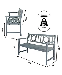 Jonathan Y Apollo Circle Back Acacia Wood Outdoor Garden Patio Bench