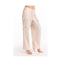 The Noli Shop Womens Milan Linen Shimmer Cargo Pant - Gilded Beige