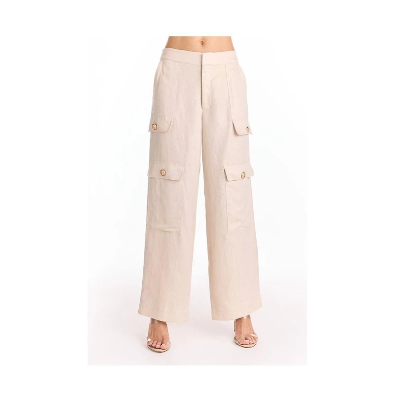 The Noli Shop Womens Milan Linen Shimmer Cargo Pant - Gilded Beige