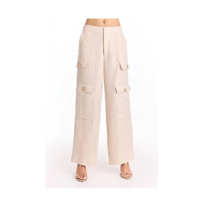 The Noli Shop Womens Milan Linen Shimmer Cargo Pant - Gilded Beige
