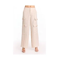 The Noli Shop Womens Milan Linen Shimmer Cargo Pant - Gilded Beige