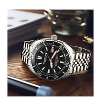 Stuhrling 1008 Men s Automatic Watch Swiss Movement Tonneau Stainless Steel Case Black Dial Bezel Jubilee Bracelet 200M Water Resistant Date Window