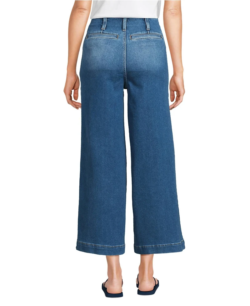 Lands' End Women's Recover Denim High Rise Patch Pocket Extra Wide Leg Crop Jeans