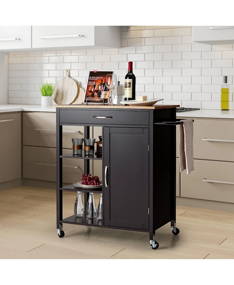 Gymax Mobile Kitchen Island Cart Serving Utility Trolley Drawer Shelf Towel Rack