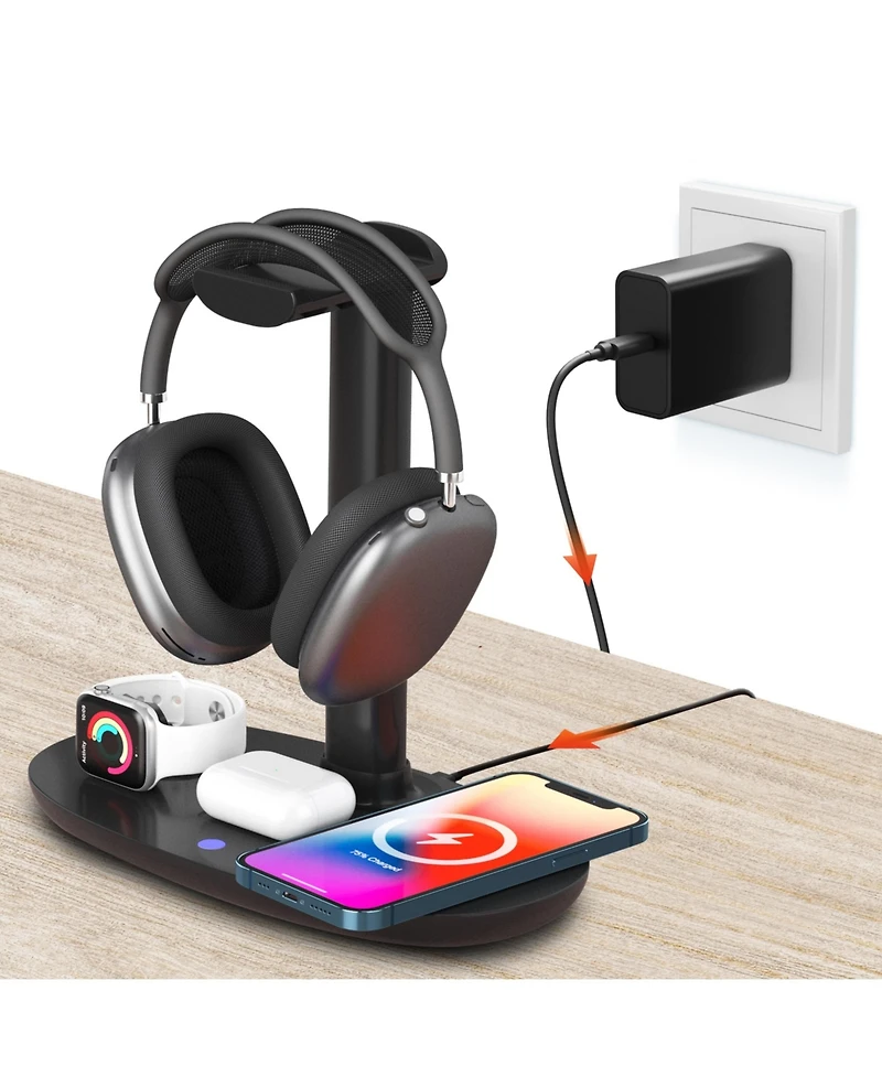 Delton HS1 3-in-1 Wireless Charging Stand, 15W Charger for iPhones, Qi Devices (DHSWC1)