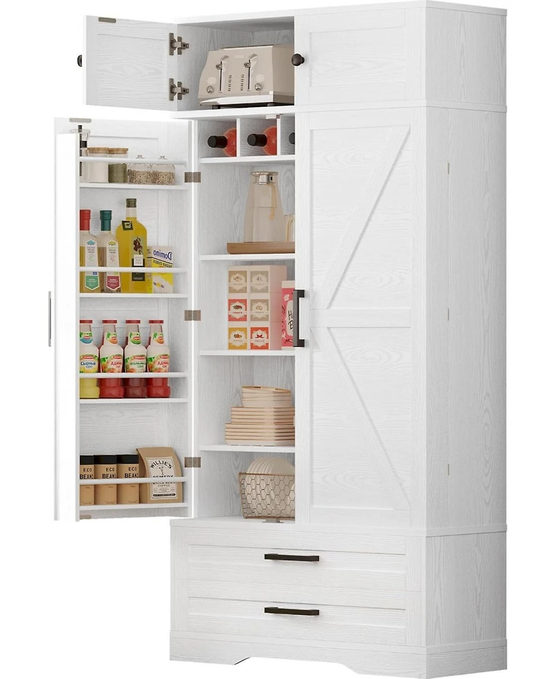 Ironck Kitchen Pantry 72" Height, with Hanging Shelves, Drawers, White