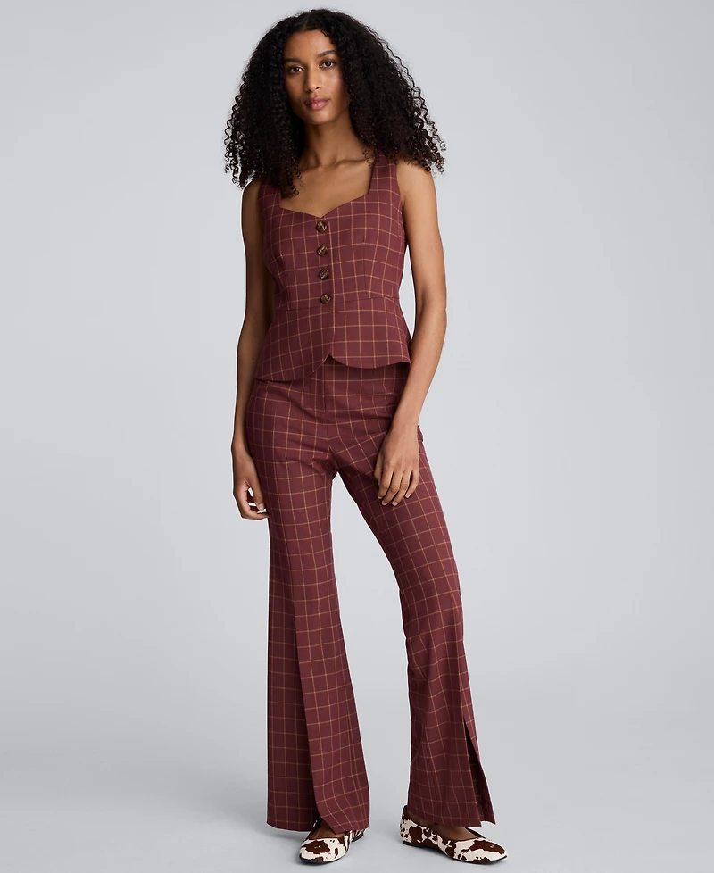 Kenneth Cole Women's Plaid Sleeveless Peplum Vest