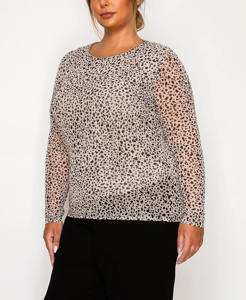Coin 1804 Plus Pebble Mesh Scoop Neck Long Sleeve Top