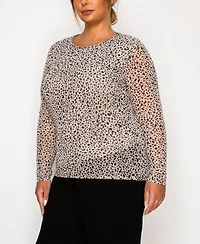Coin 1804 Plus Pebble Mesh Scoop Neck Long Sleeve Top