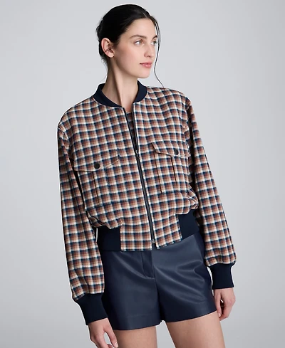 Kenneth Cole Women's Chequered Cropped Bomber Jacket