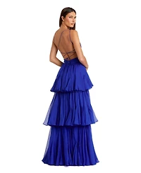 Mac Duggal Women's One Shoulder Tiered Chiffon Gown