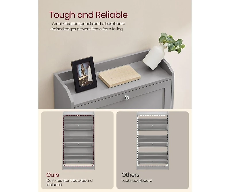 Songmics Home Shoe Cabinet with 3 Flip Drawers, Dove Gray