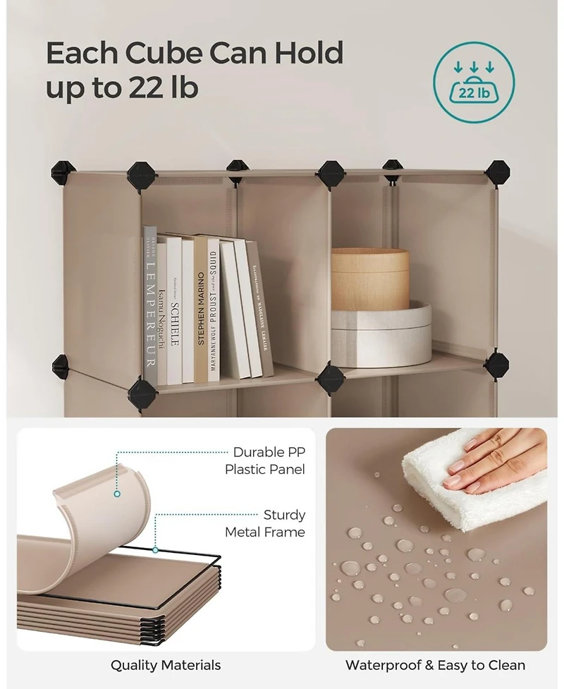 Songmics Home Modular Storage Set – Rustic Brown 16-Cube Shelf & 6-Cube Organizer, Customizable for Books, Clothes, and More