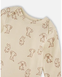 Deux par Baby Boy Cotton Onesie Beige Puppy Print