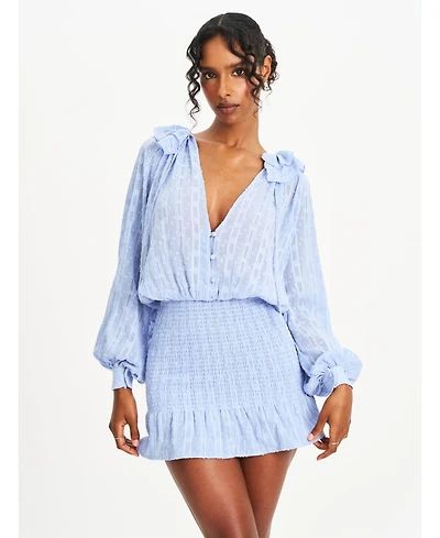 Miss Circle Women Zahari Blue Smock Bottom Balloon Sleeve Mini Dress