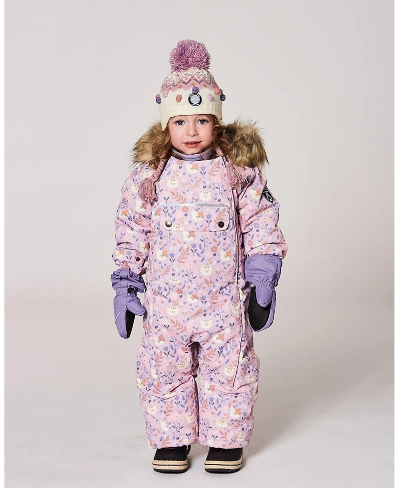 Deux par Baby Girl Lined Peruvian Knit Pompom Hat Off-White and Lilac 