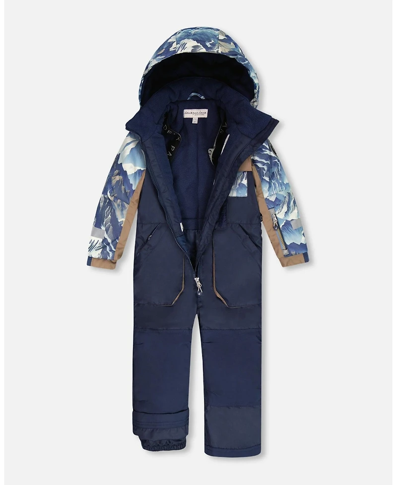 Deux par Toddler Boys One-Piece Play Snowsuit with Mountains Print Navy Blue - Toddler|Child